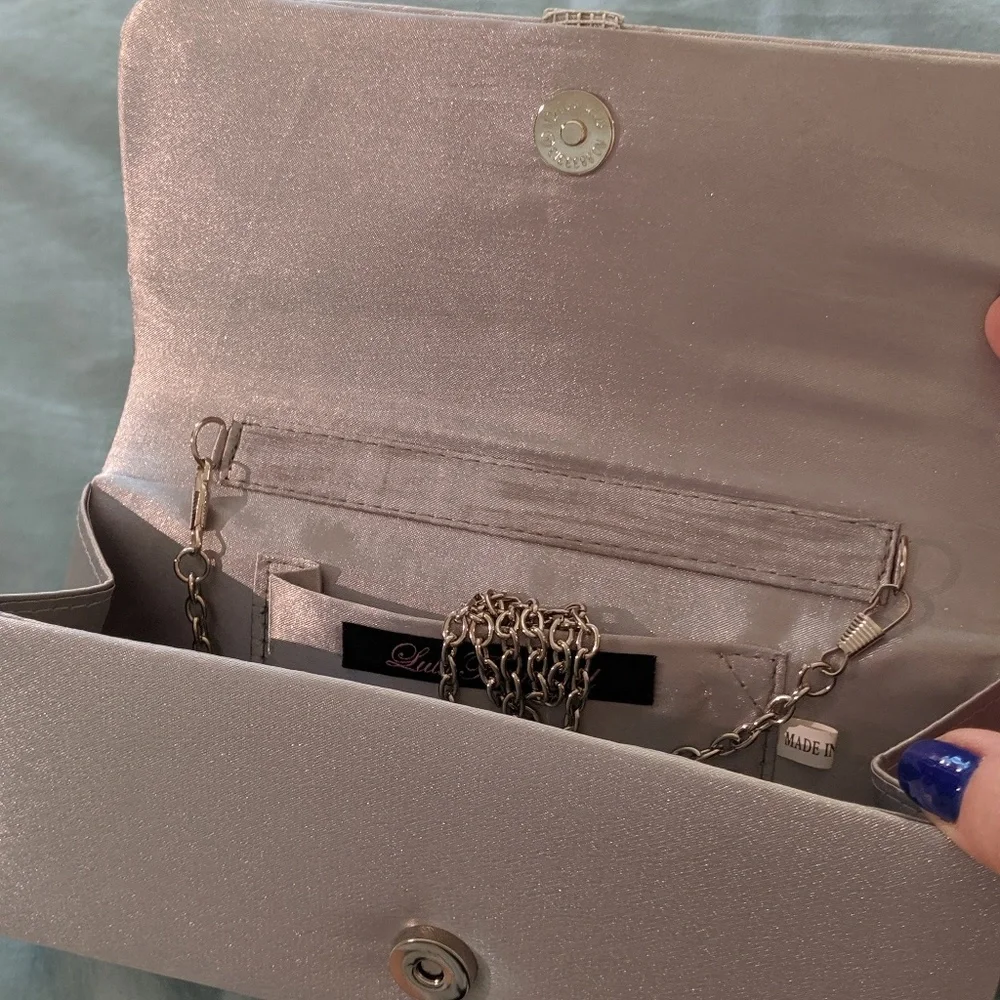 Lulu Townsend Grey Clutch w Rhinestone Accents